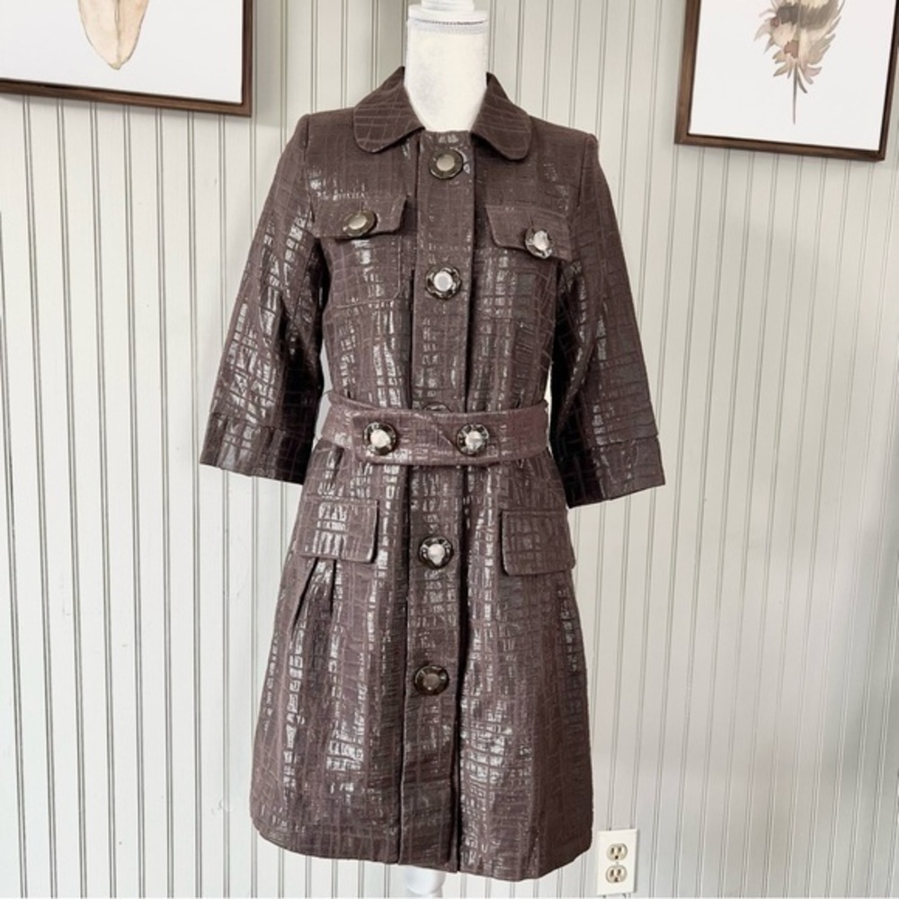 Vertigo Paris Croc Glam Chocolate Brown Trench Coat